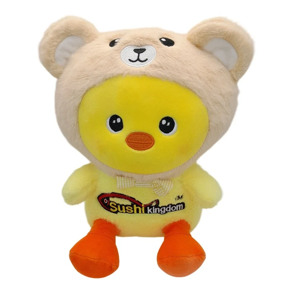 Sushi Kingdom Yellow Chick Plush in Bear Hood Costume Gingham Bow Tie 9 Inch